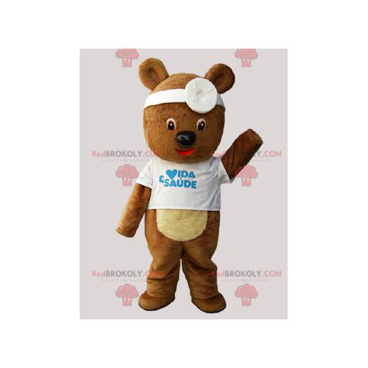 Brown teddy bear mascot disguised as a doctor - Redbrokoly.com