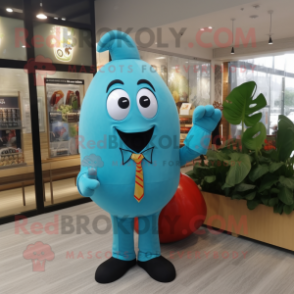 Teal Pepper mascot costume character dressed with a Suit Pants and Hair clips