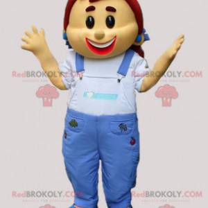 Garota mascote de macacão jeans - Redbrokoly.com
