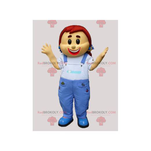 Garota mascote de macacão jeans - Redbrokoly.com