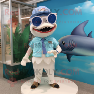 nan Shark mascot costume character dressed with a Blouse and Sunglasses