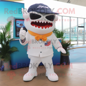 nan Shark mascot costume character dressed with a Blouse and Sunglasses