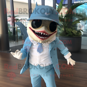 nan Shark mascot costume character dressed with a Blouse and Sunglasses