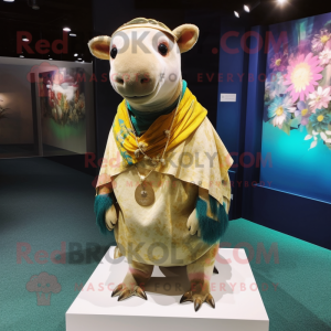 Gold Tapir mascot costume character dressed with a Bermuda Shorts and Shawls
