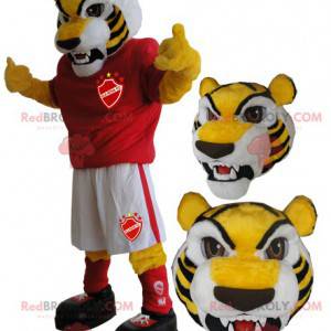 Gul tigermaskot i sportkläder - Redbrokoly.com