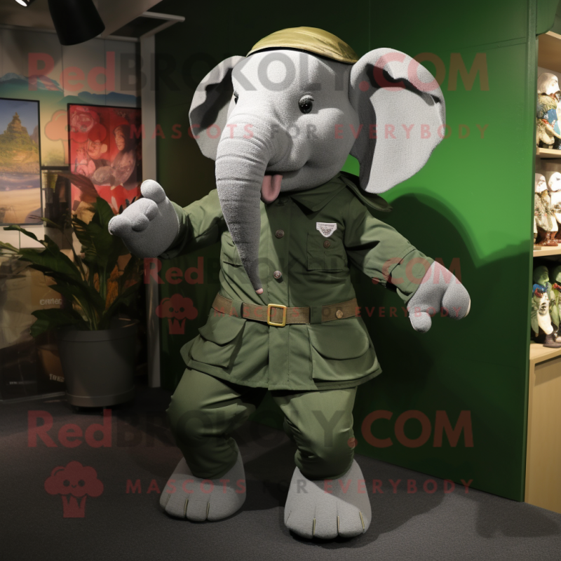 Olive Elephant mascot costume character dressed with a Henley Tee and Belts