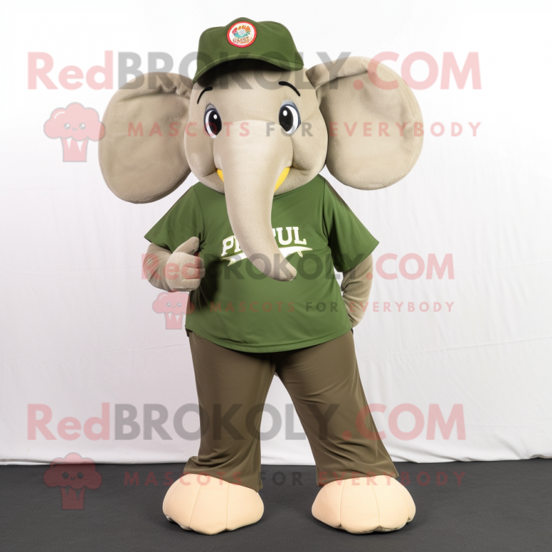 Olive Elephant mascot costume character dressed with a Henley Tee and Belts