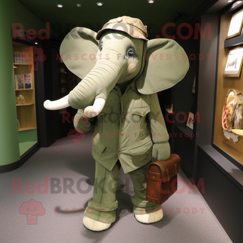 Olive Elephant mascot costume character dressed with a Henley Tee and Belts Olive Elephant mascot costume character dressed with a Henley Tee and Belts