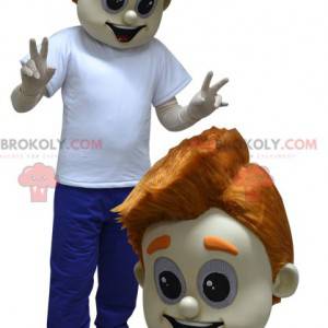 Mascot joven adolescente vestido de azul y blanco -