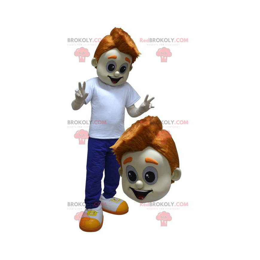 Mascot joven adolescente vestido de azul y blanco -