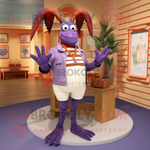 Lavender Lobster Bisque mascot costume character dressed with a Bootcut Jeans and Necklaces