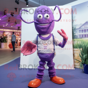 Lavender Lobster Bisque mascot costume character dressed with a Bootcut Jeans and Necklaces