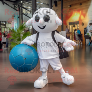 White Soccer Ball mascot costume character dressed with a Shorts and Tote bags