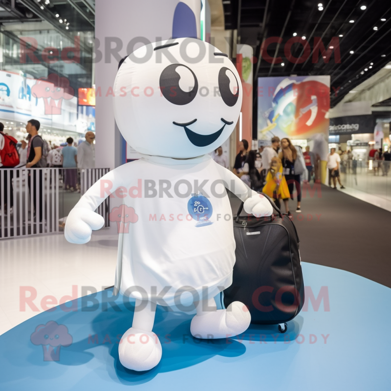 White Soccer Ball mascot costume character dressed with a Shorts and Tote bags White Soccer Ball mascot costume character dressed with a Shorts and Tote bags