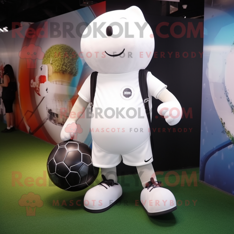 White Soccer Ball mascot costume character dressed with a Shorts and Tote bags White Soccer Ball mascot costume character dressed with a Shorts and Tote bags