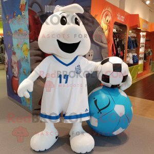 White Soccer Ball mascot costume character dressed with a Shorts and Tote bags