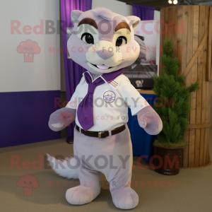 Lavender Ferret mascot costume character dressed with a Polo Shirt and Pocket squares