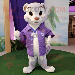 Lavender Ferret mascot costume character dressed with a Polo Shirt and Pocket squares