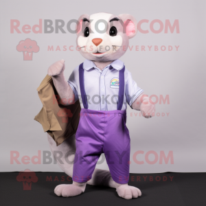 Lavender Ferret mascot costume character dressed with a Polo Shirt and Pocket squares