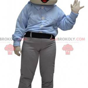 Mascote do avô velho vestido de cinza e branco - Redbrokoly.com