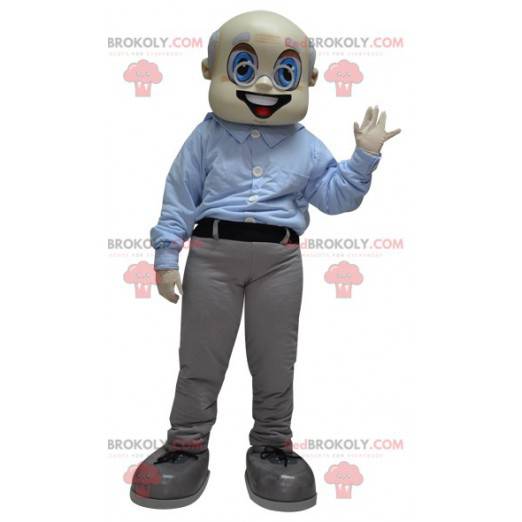Grandfather old man mascot dressed in gray and white -