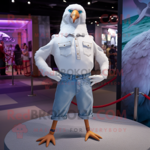 White Gull mascot costume character dressed with a Boyfriend Jeans and Bracelets