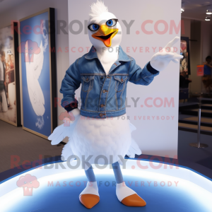 White Gull mascot costume character dressed with a Boyfriend Jeans and Bracelets