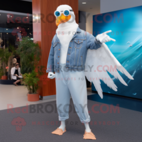 White Gull mascot costume character dressed with a Boyfriend Jeans and Bracelets