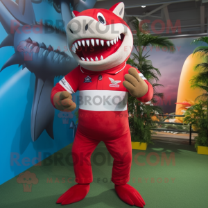 Red Shark maskot kostume...