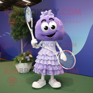 Lavender Tennis Racket mascot costume character dressed with a Pleated Skirt and Shoe clips