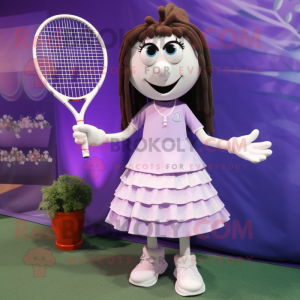 Lavender Tennis Racket mascot costume character dressed with a Pleated Skirt and Shoe clips