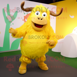 Lemon Yellow Yak mascot costume character dressed with a Romper and Foot pads