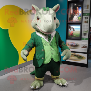 Green Armadillo mascot costume character dressed with a Blazer and Keychains