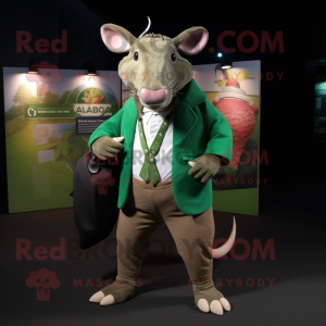 Green Armadillo mascot costume character dressed with a Blazer and Keychains