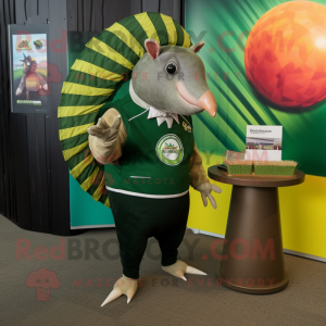 Green Armadillo mascot costume character dressed with a Blazer and Keychains