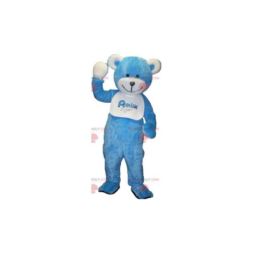 Blaues und weißes Teddybärmaskottchen - Redbrokoly.com