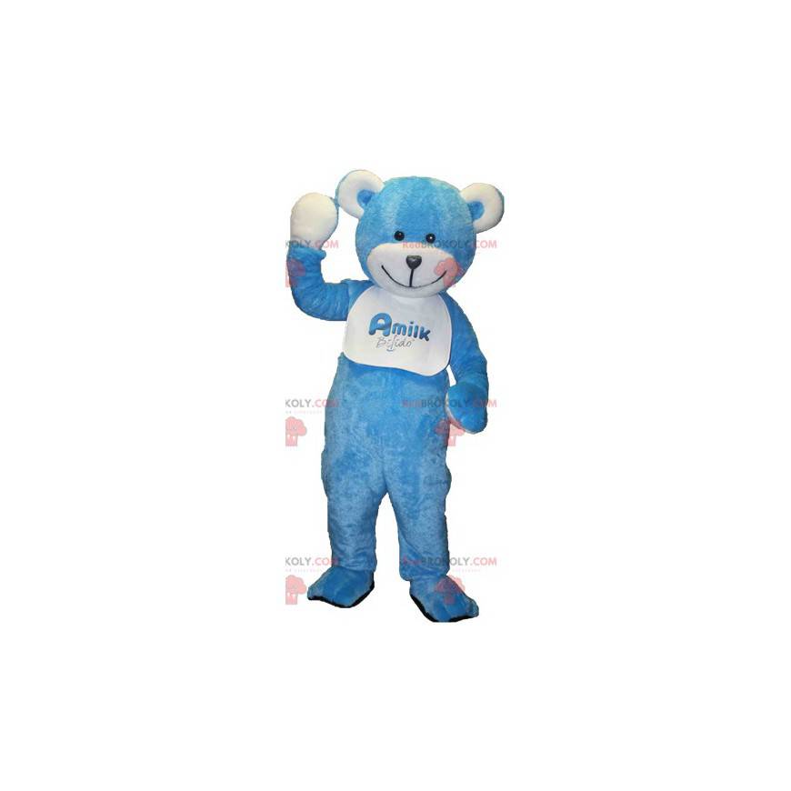 Mascota del oso de peluche azul y blanco - Redbrokoly.com
