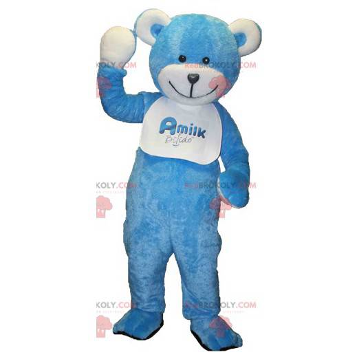 Mascota del oso de peluche azul y blanco - Redbrokoly.com