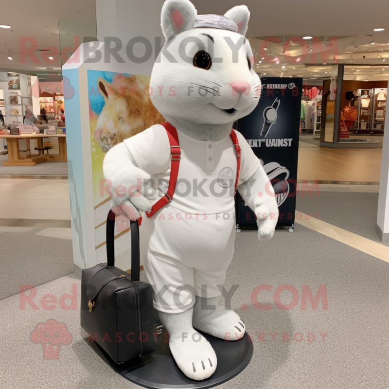 White Squirrel mascot costume character dressed with a Bermuda Shorts and Coin purses