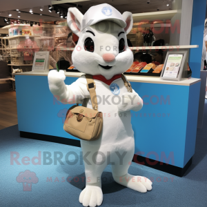 White Squirrel mascot costume character dressed with a Bermuda Shorts and Coin purses