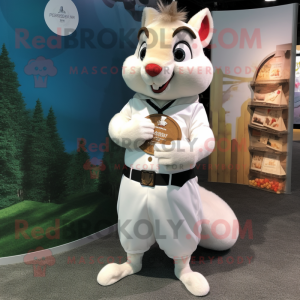White Squirrel mascot costume character dressed with a Bermuda Shorts and Coin purses