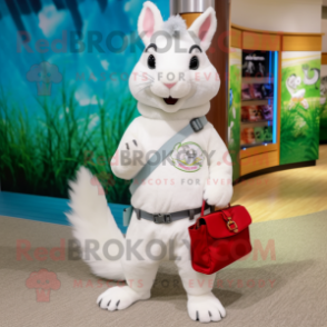 White Squirrel mascot costume character dressed with a Bermuda Shorts and Coin purses