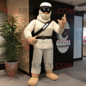 Cream Gi Joe mascot costume character dressed with a Culottes and Bracelet watches