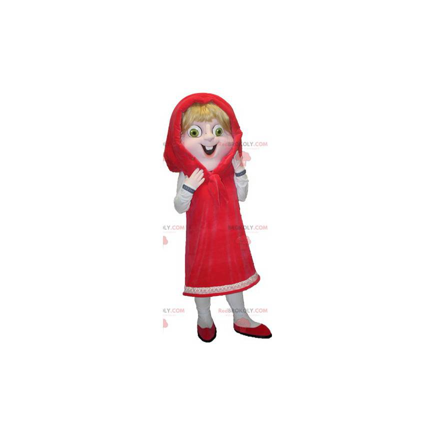 Blond red riding hood mascot with green eyes - Redbrokoly.com