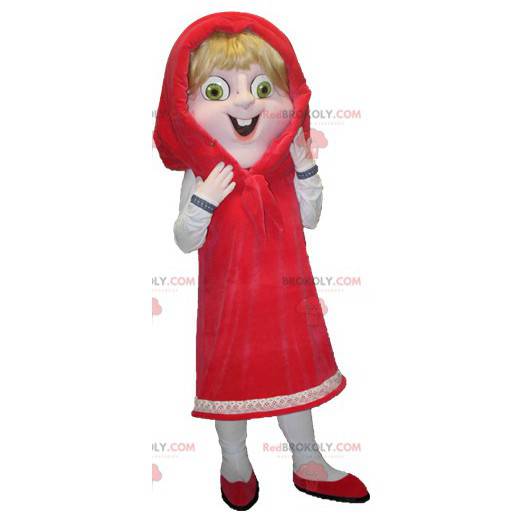 Blond roodkapje mascotte met groene ogen - Redbrokoly.com