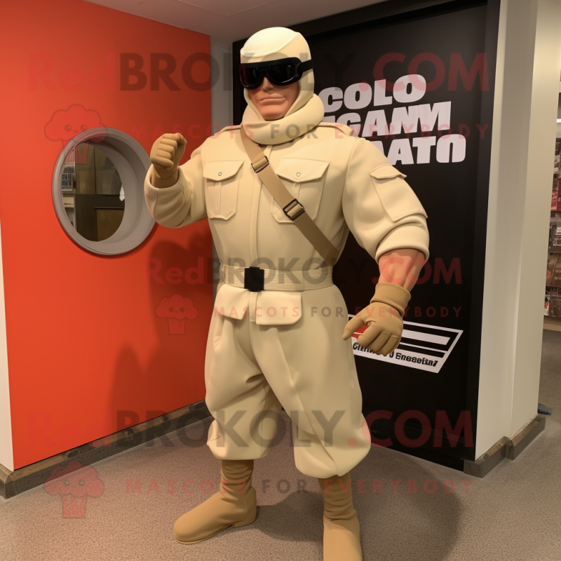 Cream Gi Joe mascot costume character dressed with a Culottes and Bracelet watches
