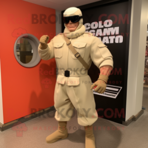 Cream Gi Joe mascot costume character dressed with a Culottes and Bracelet watches