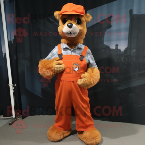 Rust Alpaca mascot costume character dressed with a Overalls and Bow ties