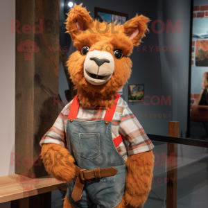 Rust Alpaca mascot costume character dressed with a Overalls and Bow ties