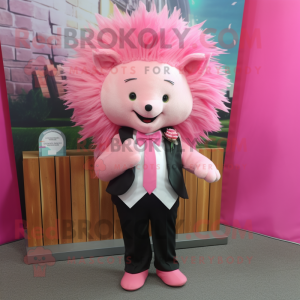 Pink Porcupine mascot costume character dressed with a Suit and Bow ties